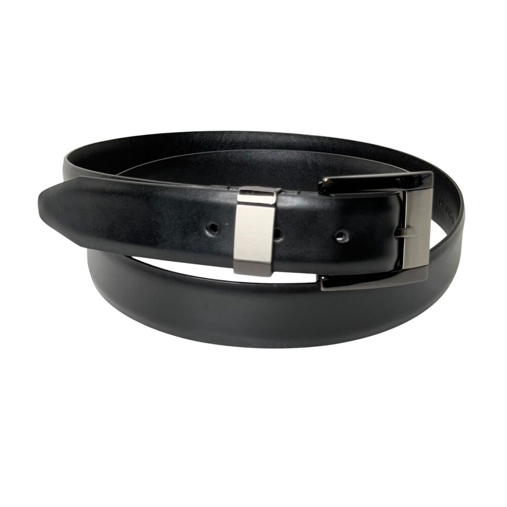 Men's Dress Belt Size 42 Black Smooth Genuine Leather Classic Square Buckle